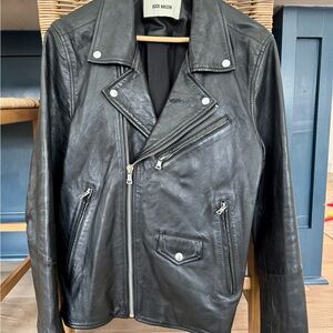 Buck Mason Black Leather Biker Jacket (Large)